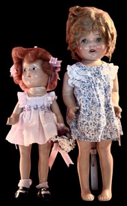 lot 412 image: Set of 2 Vintage Composition Dolls with Floral Dresses