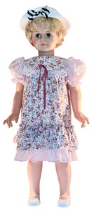 lot 414 image: 32 Inch Vintage Tall Companion Doll with Hat and Pink Floral Dress