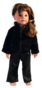 lot 486 image: Vintage Gotz German 19-Inch Doll with Brown Hair and Black Outfit
