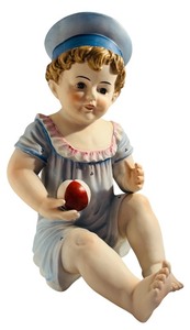 lot 586 image: Vintage Porcelain Boy Figurine in Sailor Outfit, 12 Inches Tall