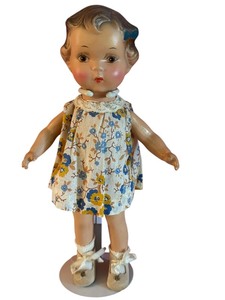 lot 10D image: LR - 12-Inch Vintage Composition Doll with Handmade Dress