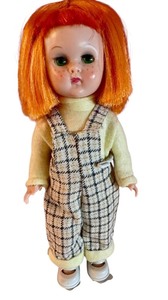 lot 30DD image: Vintage Vogue Wee Imp Doll with Red Hair and Plaid Overalls