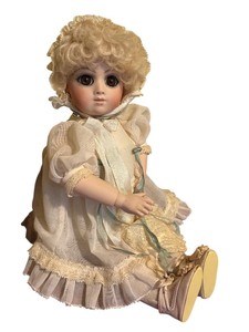 lot 33D image: BRU French Reproduction Porcelain Doll 14 Inch with Vintage Dress