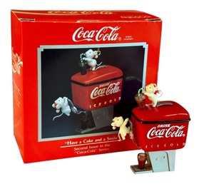 lot 331 image: Coca-Cola Ice Chest Ornament with Mice and Original Box