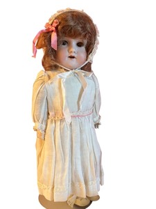 lot 371 image: Antique German Bisque Doll  with Vintage Dress