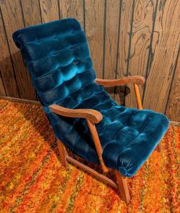 lot 215 image: Vintage Blue Velvet Armchair