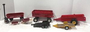 lot 122N image: Collection of 7 Toy Trailers and Wagons Including Radio Flyer and John Deere