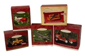 lot 133B image: LL - Set of 5 Hallmark Keepsake Ornaments Tonka Bulldozer Tractor Airplane Collection
