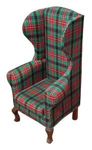 lot 663R image: LL - Plaid Doll Wingback Chair with Wooden Legs