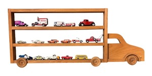 lot 664R image: LL - Wooden Truck Shelf with Assorted Model Cars, Trucks, Bus and More