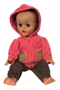lot 669R image: LL - Vintage Doll with Pink Monkey Hoodie and Brown Pants