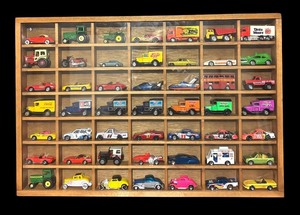 lot 674R image: LL - Collector Display Shelf with Assorted Die-Cast Cars, Trucks and Tractors