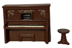 lot 736R image: LL - Vintage Ceramic Piano Motif Music Box with Stool