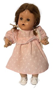 lot 744R image: LL - Vintage Doll with Pink Dress and Braided Hair