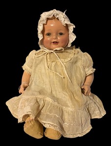 lot 759R image: LL - Vintage Acme Composition Baby Doll with Dress and Bonnet