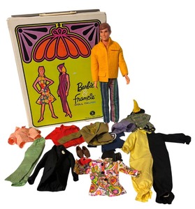 lot 793R image: LL - Barbie and Francie Doll Trunk with Ken Doll and Clothing Assortment