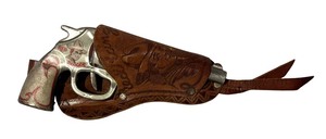 lot 822R image: K - Vintage Red Ranger Toy Gun with Leather Holster