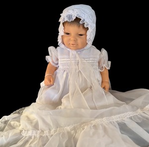 lot 682H image: DR - Berjusa 20 Inch Vintage Baby Doll in Christening Gown and Bonnet