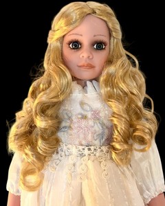 lot 683H image: DR - Vintage Goldenvale Porcelain Doll 23 Inch Blonde in White Dress