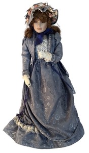 lot 699H image: DR - 21-Inch Vintage Victorian Porcelain Doll in Blue Dress