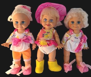 lot 704H image: DR - Set of 3 Vintage Blue-Eyed Dolls with Outfits including Vintage So Sweet Sandi Baby Face Doll
