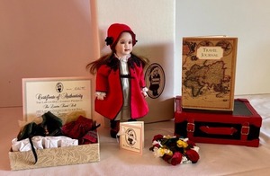 lot 55X image: LR - 1997 Lawton Travel Doll with Certificate, Trunk, Outfits, and Accessories