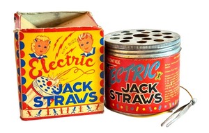 lot 63X image: LR - Vintage Jim Prentice Electric Jack Straws Game with Tin and Box