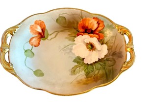 lot 70X image: LR - Vintage Nippon Hand Painted Porcelain Serving Tray with Floral Design