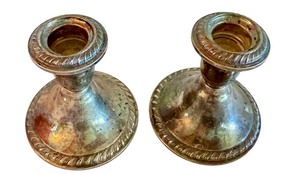 lot 73X image: LR - Pair of Vintage Newport Sterling Silver 4 Inch Candlesticks