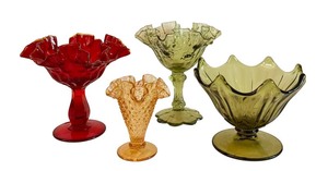 lot 79X image: K - Set of 4 Vintage Fenton and Westmoreland Art Glass Compotes and Vase