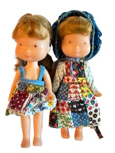 lot 87X image: LR - Pair of Vintage 6-Inch Holly Hobby Dolls with Patchwork Outfits