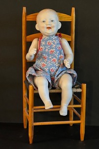 lot 536C image: S - Shackman Porcelain Baby Doll with Chair Made in Japan