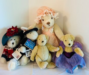 lot 548C image: DR - Lot of 5 Collectible Plush Bears and Bunny with Tags and Outfits