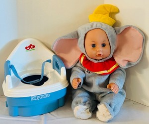 lot 612C image: DR - Bitty Twins Blue Potty Chair with Baby Doll in Elephant Costume
