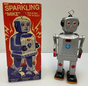 lot 64 image: Schylling Sparkling Mike Wind Up Robot in Original Box (Like New)