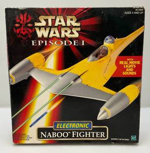 lot 142 image: Vintage STAR WARS EPISODE I Electronic Naboo Fighter (New Open Box)