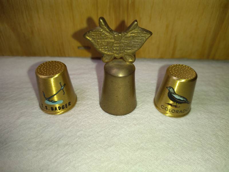 lot 168 image: 3 Unique Brass Thimbles
