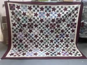 lot 11 image: Squares with Stars Quilt Handstitched Queen 84 X 100