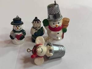 lot 123 image: 2 Hallmark Thimble Ornaments and 2 Snowman Figurines