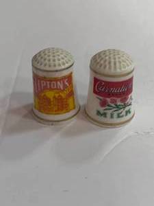 lot 16 image: Lipton Tea and Carnation Milk Advertising Thimbles