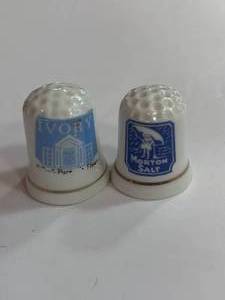 lot 15 image: Morton Salt and Ivory Soap Advertising Thimbles