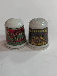 lot 27 image: Simms Roasted Coffee and Shakers String Beans Advertising Thimbles