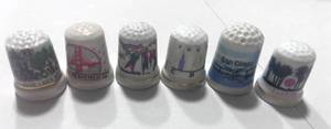lot 52 image: 6 Souvenir Thimbles San Diego, San Francisco, Chicago, New Orleans, Key West, and Florida