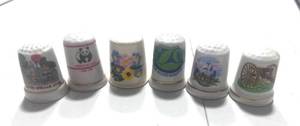 lot 69 image: 6 Souvenir Thimbles Minnesota, Silver Dollar City, Zoo, Space Needle, Gettysburg