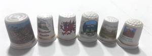 lot 78 image: 6 Souvenir Thimbles Colorado, Cymru, St. Georges Chapel, World of Fun