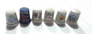 lot 56 image: 6 Souvenir Thimbles Portland, Great Smokey Mts, Nashville, Kentucky and Washington DC