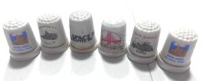 lot 62 image: 6 Souvenir Thimbles South Dakota, Seattle, San Francisco