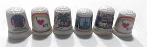 lot 55 image: 6 Souvenir Thimbles New York, Sarasota, Grand Canyon, Sault Ste. Marie