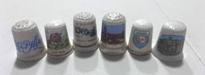lot 75 image: 6 Souvenir Thimbles South Dakota, Philadelphia, Canada, Golden Gate