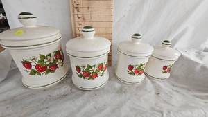lot 80 image: Strawberry Fields Canister Set, by Sears Roebuck, 1970s
